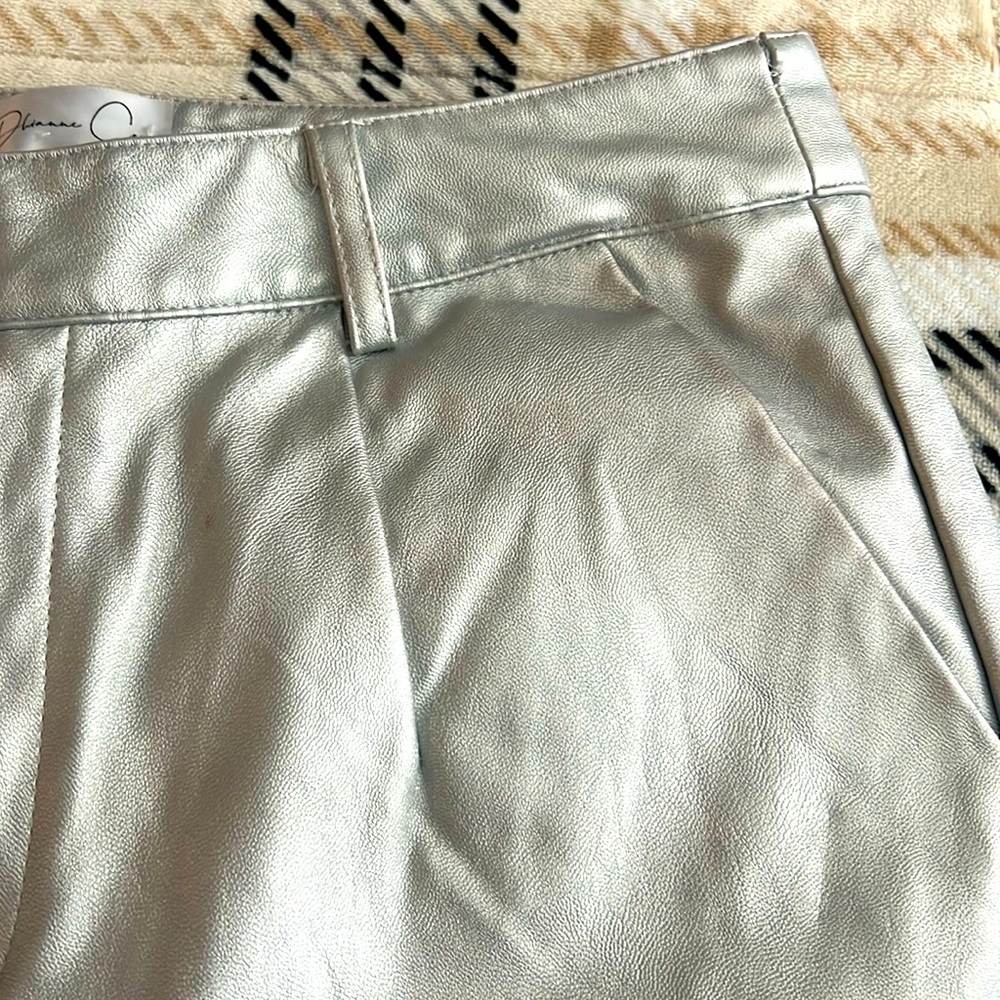 Silver metallic faux leather trousers for sale !
